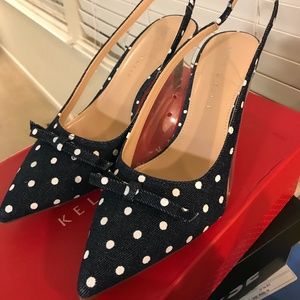 Retro Classic Polka Dot Denim Sling Back Pumps